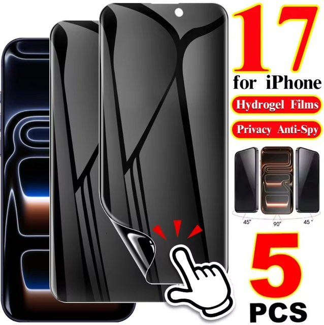 5er Pack Anti Spy Hydrogel Displayschutz für iPhone 17 Pro Max, 16 Plus, 15, 14, 13, 12, 11 Pro Max, X, XR, XS Max mit voller Abdeckung - Bild 1