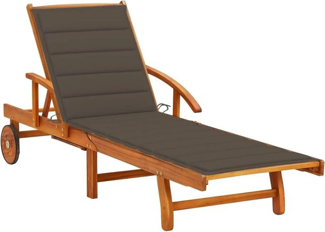 vidaXL Sonnenliege aus Akazien-Massivholz mit Auflage in Beige und Seitentisch - Bild 1