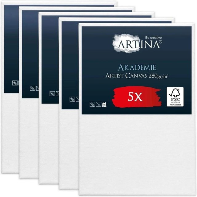 Artina Akademie Keilrahmen Set aus FSC Holz und Baumwolle, Farbe Weiß, 5-teilig, B: 60 cm, H: 90 cm - Bild 1