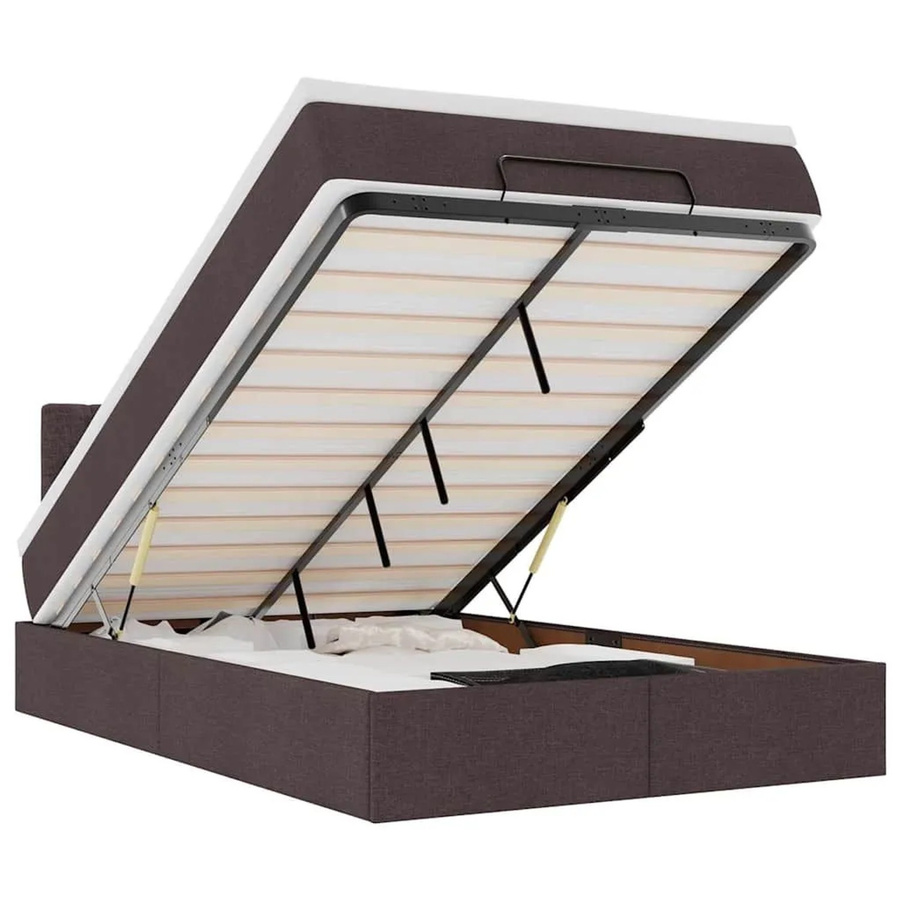 vidaXL Ottoman-Bett mit Matratze, LED-Unterbettbeleuchtung und USB-Ladeanschluss, Dunkelbraun, B/T/H: 120 x 193 x 78 cm - Bild 2