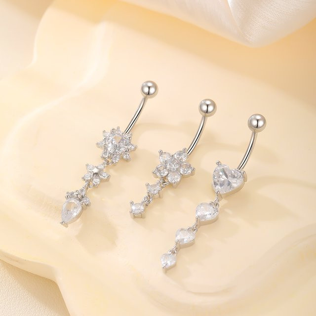 WTX Bauchnabelring, Silber, Zirkonia, Damen, Herz, Blume - Bild 1