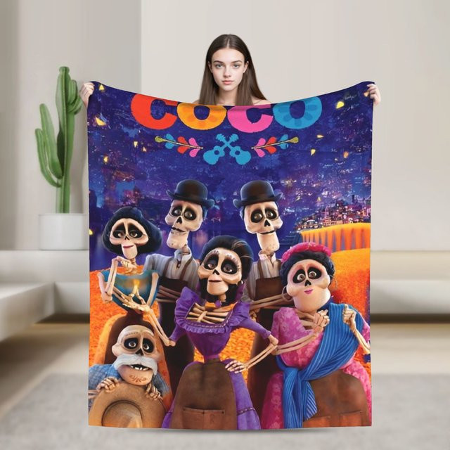 Potdemiel Fleece-Plüschdecke im Cartoon Coco Tag der Toten Design, bunte Korallen-Dekorationsdecke für Bettwäsche oder Auto, weich und warm - Bild 1