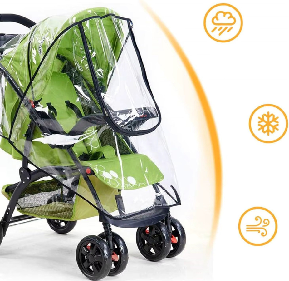 QIYOU Kinderwagen Regenschutz universell, wasserdicht und winddicht, transparent - Bild 2