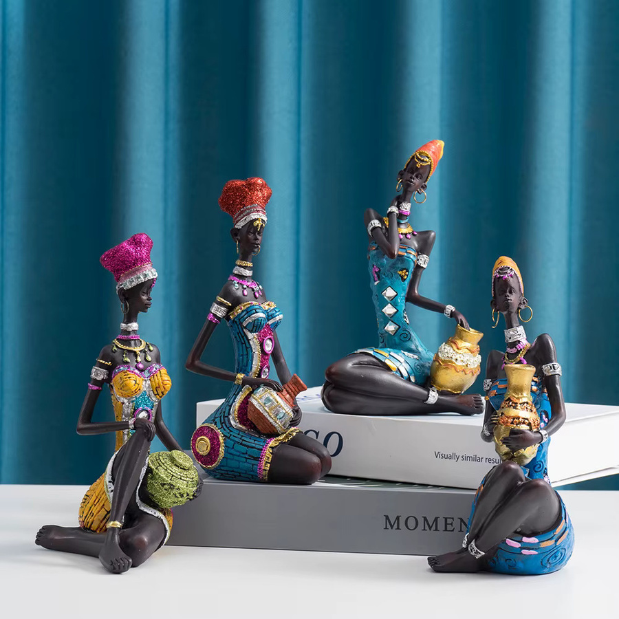 RAKKS Abstrakte afrikanische Frauen-Skulptur aus Kunstharz in Schwarz als Dekoration für dein Zuhause - Bild 3
