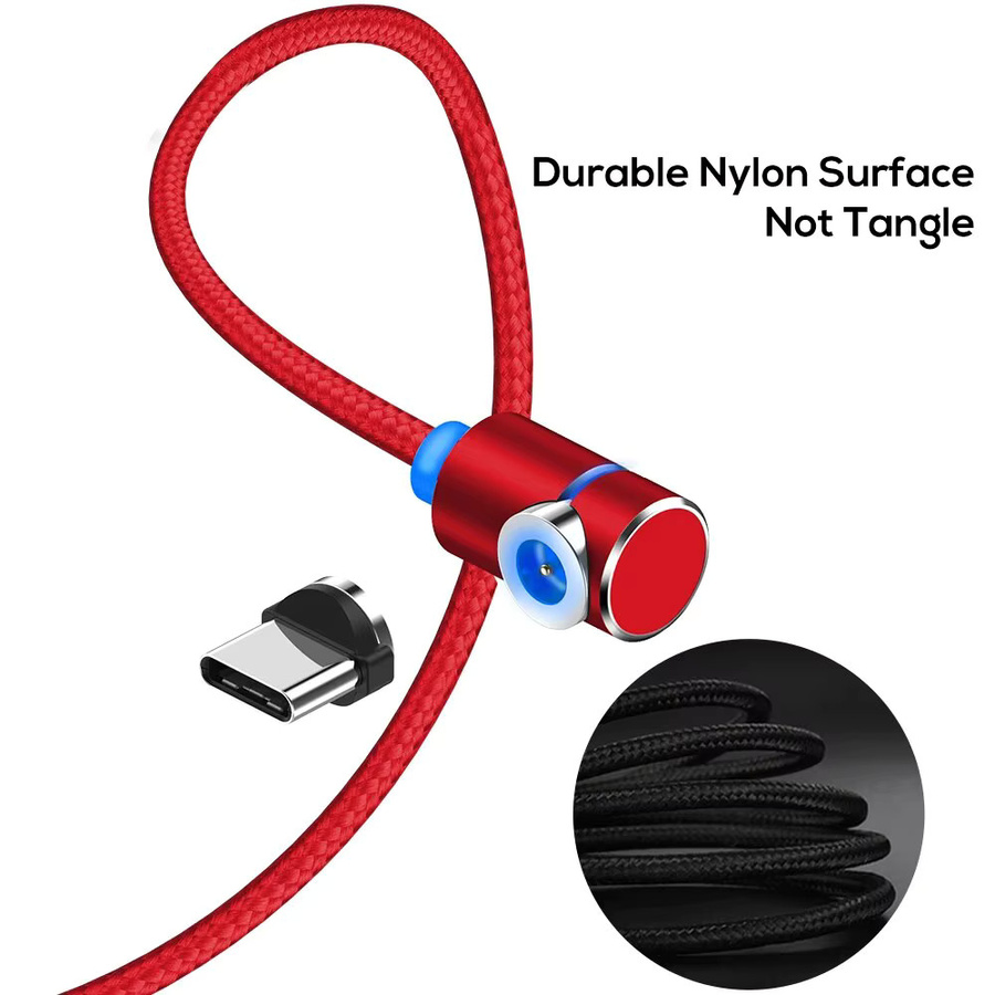 TOPK Magnetisches Ladekabel mit LED-Licht, 360 Grad rotierender 90 Grad Winkelverbinder und geflochtener Nylonschnur in Rot - Bild 5