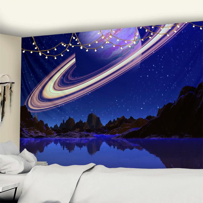Super Six Wandbehang mit psychedelischem Mandala und Sciencefiction-Motiv in Blau, B: 95 cm, H: 70 cm - Bild 3