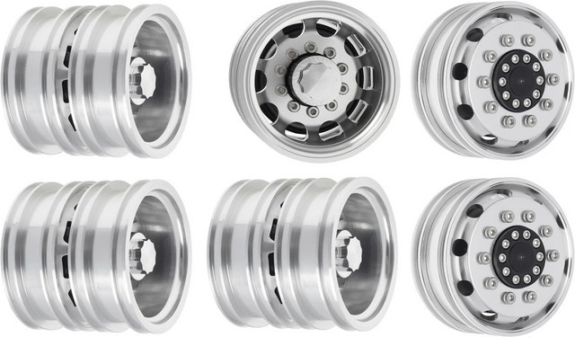 Tamiya Aluminium Vorder- und Hinterradnaben Felgen, 6-teiliges Set, 1:14 - Bild 1