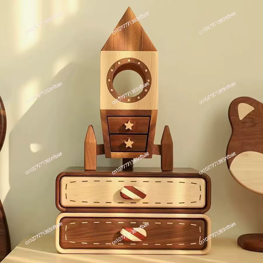 Schmuck-Aufbewahrungsbox aus massivem Walnussholz in Braun – 2-lagiger Schreibtisch-Schubladen-Organizer für Ringe und kleine Gegenstände - Bild 4