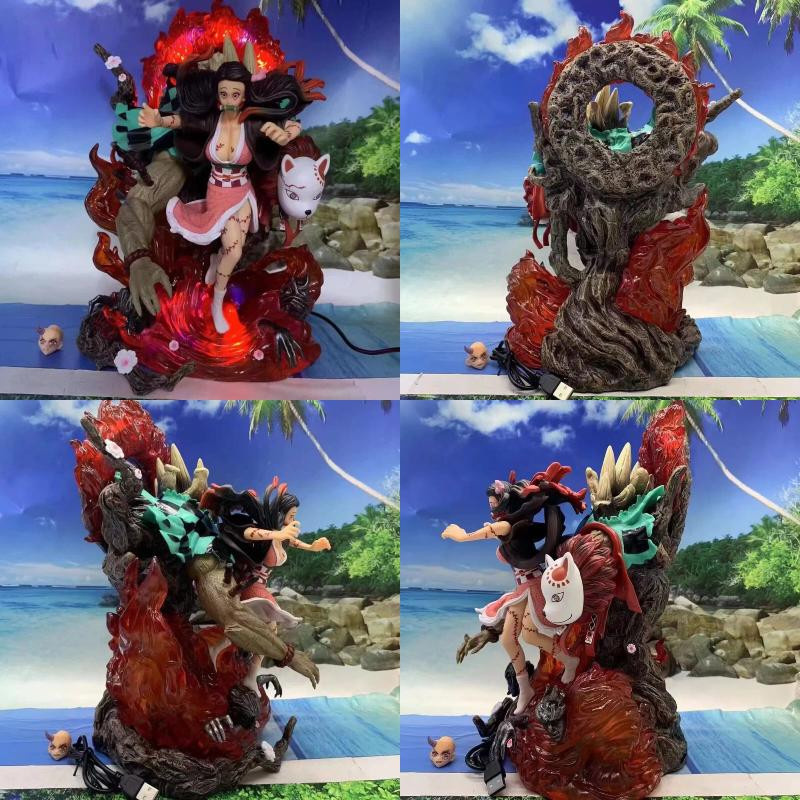 Yiran toy 1 Demon Slayer Nezuko Wächter GK Figur Mutierte Kamado Doppelkopf Skulptur Siebenfarbige Leuchtende Anime Statue - Bild 2