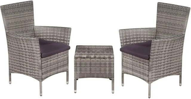 Furnicato 3-tlg Bistro-Set aus Poly-Rattan in Grau mit pulverbeschichtetem Stahlgestell - Bild 1
