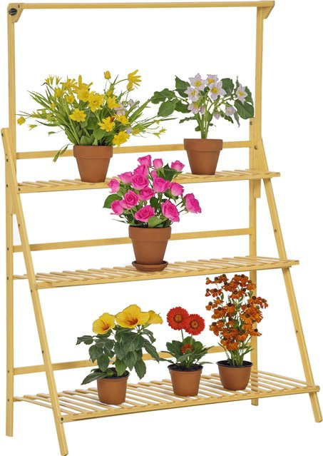 Outsunny Blumentreppe aus Bambus in Natur mit einstellbaren Regalböden für Innen und Außen, B/T/H: 100 x 40 x 143 cm - Bild 1