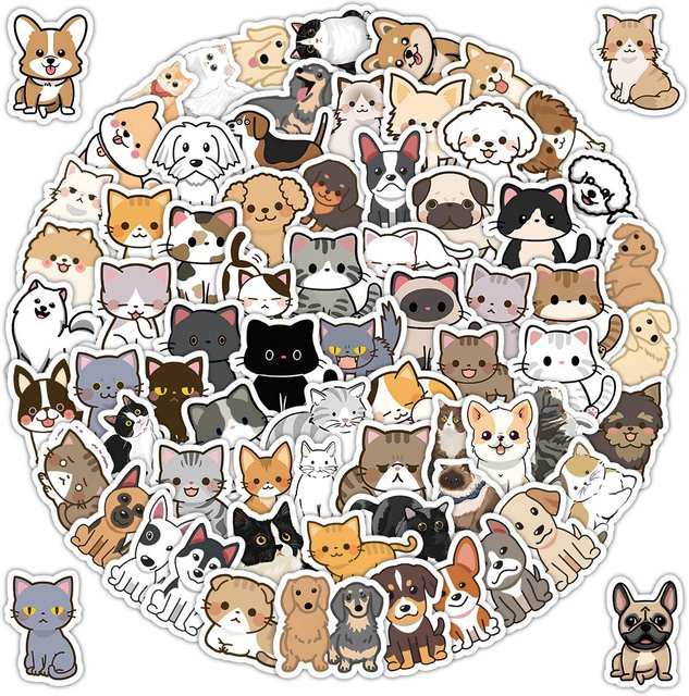 103 Stück wasserdichte Aufkleber mit Katzen- und Hundemotiven von AnimeWorlds Store in Multicolour - Bild 1