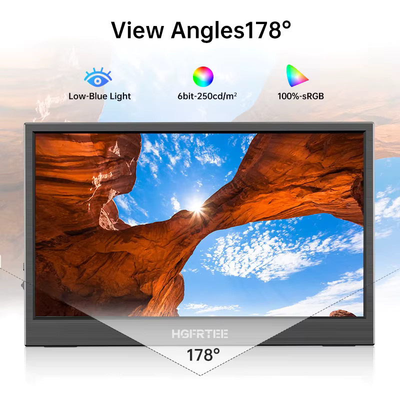 HGFRTEE Tragbarer 14,1 Zoll Monitor mit 10-Punkt-Touchscreen, 1200P IPS Display, 100 % sRGB, Externer Bildschirm in Schwarz für Laptop, Smartphone, Mac und Konsolen - Bild 2