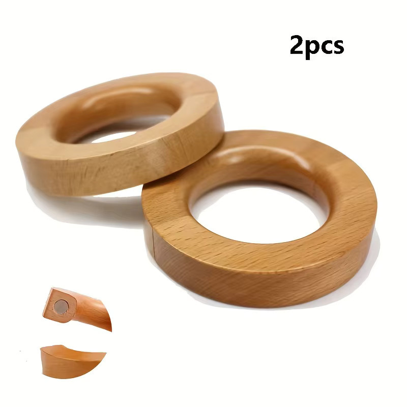 2er-Set magnetische Vorhanghalter aus Holz in Braun zur einfachen Befestigung ohne Bohren - Bild 2