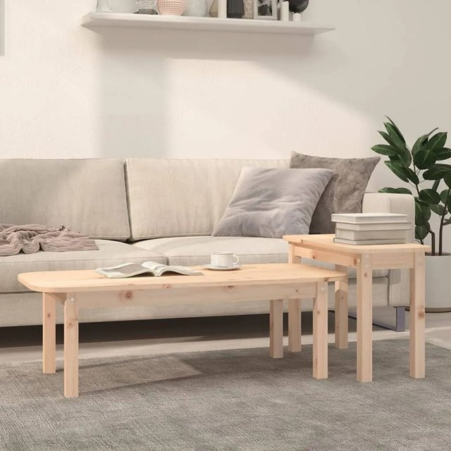 vidaXL 2-teiliges Couchtisch-Set aus massivem Kiefernholz in Braun, rustikaler Couchtisch mit verschachtelten Oberflächen für dein Wohnzimmer - Bild 1