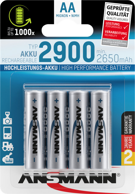 Ansmann NiMH Akku Mignon AA Typ 2900, 2650 mAh, Farbe Silber, 4er Blister - Bild 1
