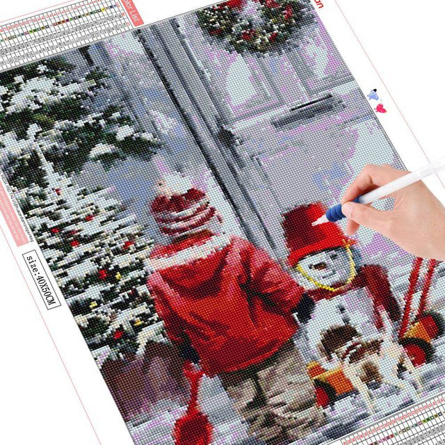 FIYO Diamond Painting Kinder Bastelset Schneemann Motiv in Grau und Multicolour mit runden Steinen B/H: 20 x 30 cm - Bild 1