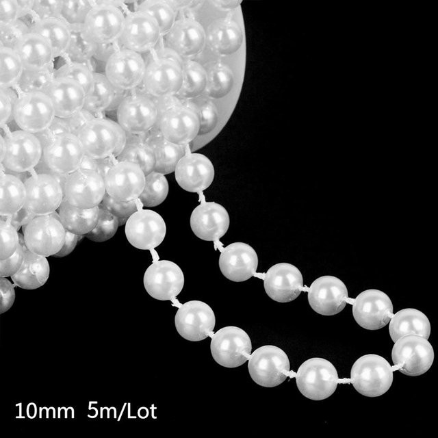 Fangyan Perlenkette aus Kunststoff in Weiß und Beige, 10mm Perlen auf 5m Angelschnur zur Tischdekoration - Bild 1