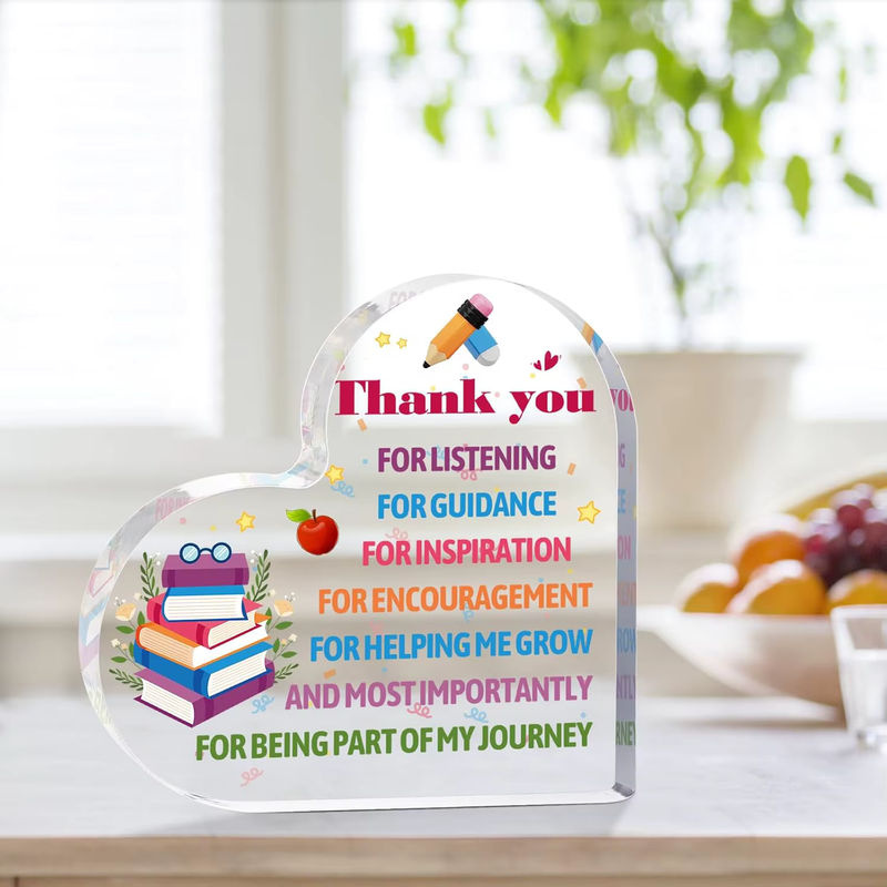 Herzförmige Acrylplakette aus transparentem Kunststoff als Dankeschön-Geschenk für Lehrer und Lehrerinnen - Bild 5