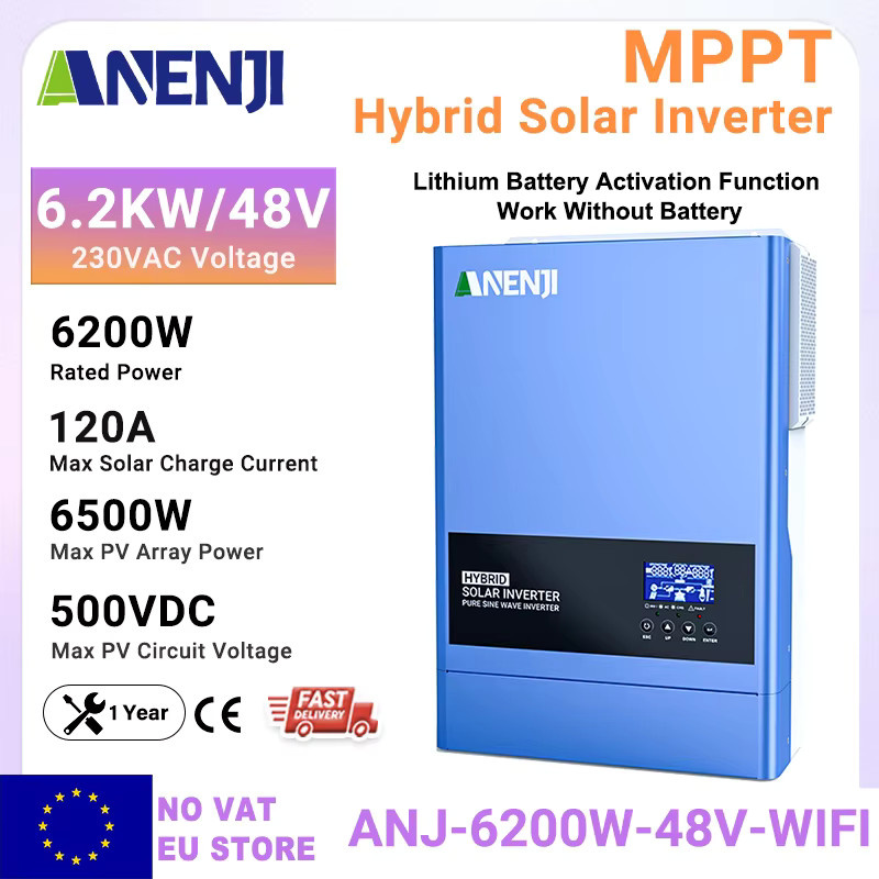 ANENJI MPPT-Hybrid-Solarwechselrichter mit integriertem Solarladeregler und Wi-Fi, Farbe: Blau, Reine Sinuswelle - Bild 1