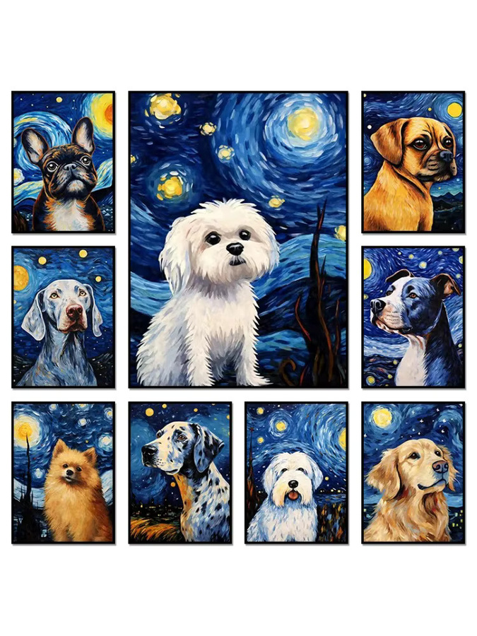 Potdemiel Sternennacht Wandkunst Poster Puggle Hund Motiv in Mehrfarbig - Bild 2