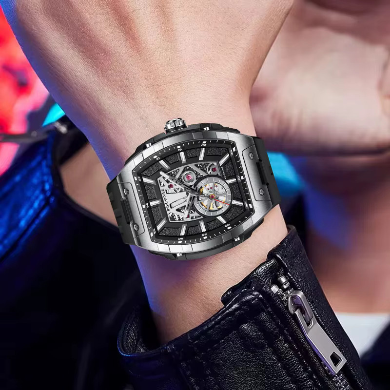 FeelNever Armbanduhr, Automatik, eckig, Saphirglas, Silber, Silikon, Herren - Bild 6