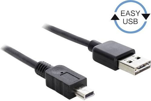 Delock USB 2.0 Kabel mit USB-A und USB-Mini-B Stecker, Schwarz, 5,00 m - Bild 1
