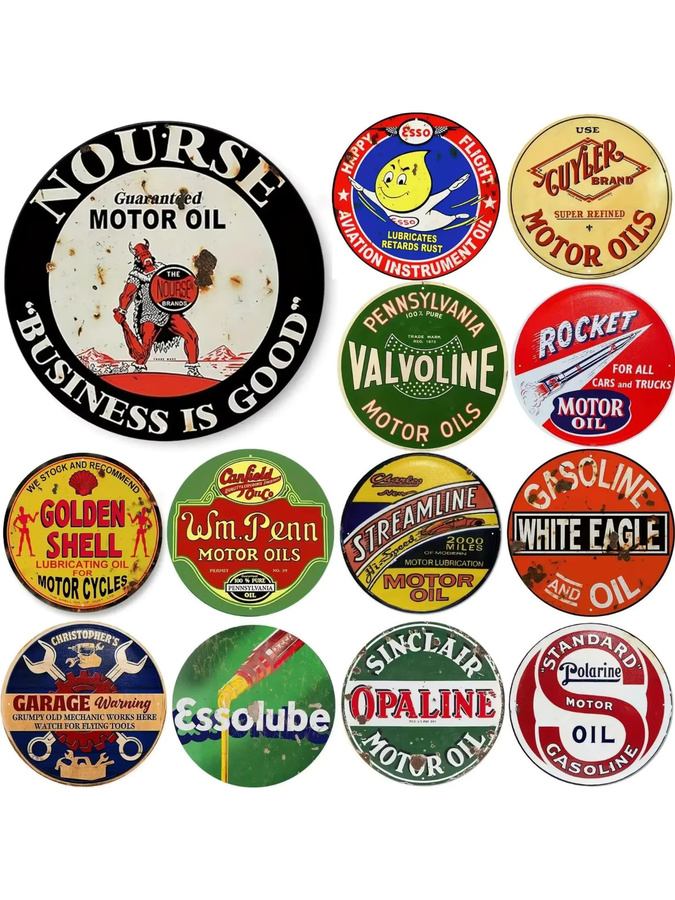 Potdemiel Vintage Motoröl Schild aus Aluminium, Rundes Metallschild im Retro-Design für Garage und Bar, Durchmesser: 20 cm, Multicolor - Bild 6