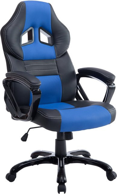 TPFLiving Bürostuhl Peso in Schwarz/Blau aus Kunstleder mit Armlehnen und Rollen - Bild 1