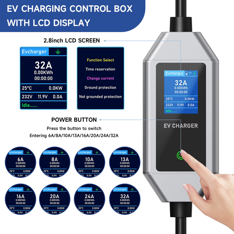 JNTAFEV Tragbares Elektrofahrzeug-Ladegerät 7,2kW 32A mit WLAN-App-Steuerung, Typ2 IEC62196-2, Typ1 J1772, GB/T und CEE-Stecker, Farbe: Grau - Bild 6