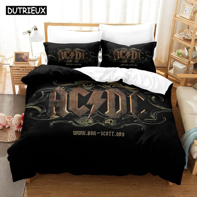 AC/DC Musik Bettwäsche-Set mit Bettbezug und Kissenbezug in Schwarz von Binchi Outdoor Product, Material Mikrofaser, B/H: 228 x 228 cm - Bild 1