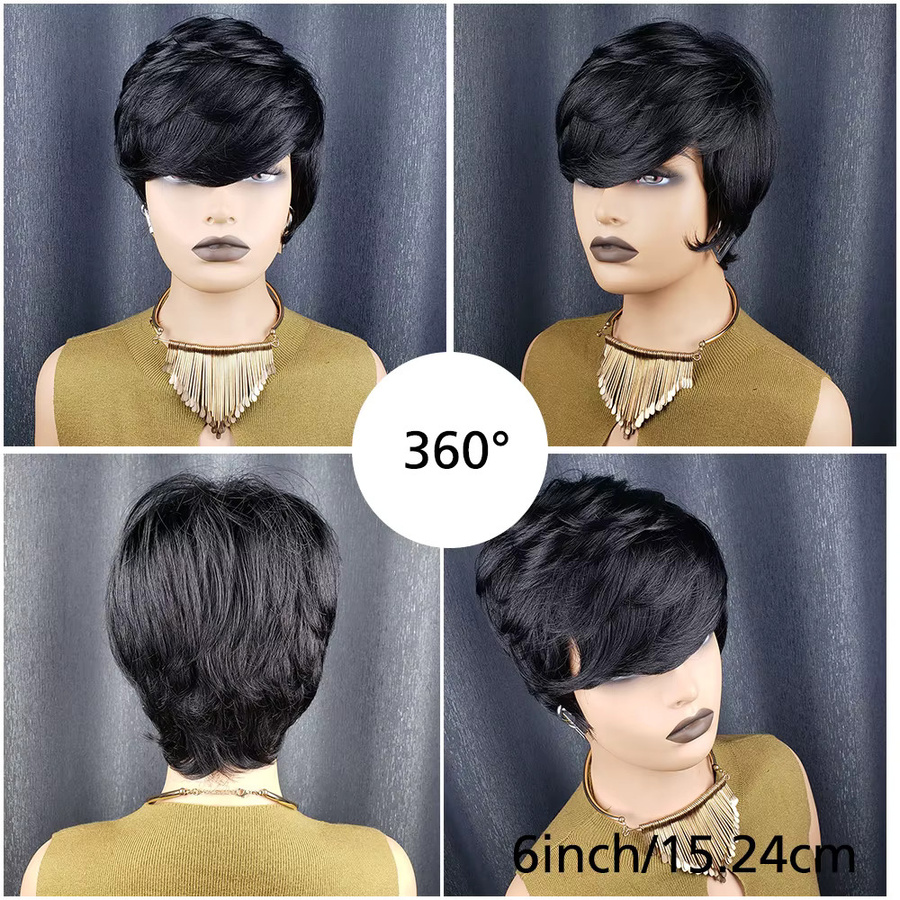 OYM HAIR Pixie-Schnitt-Perücke, Echthaar, kurz, gerade, Damen - Bild 5