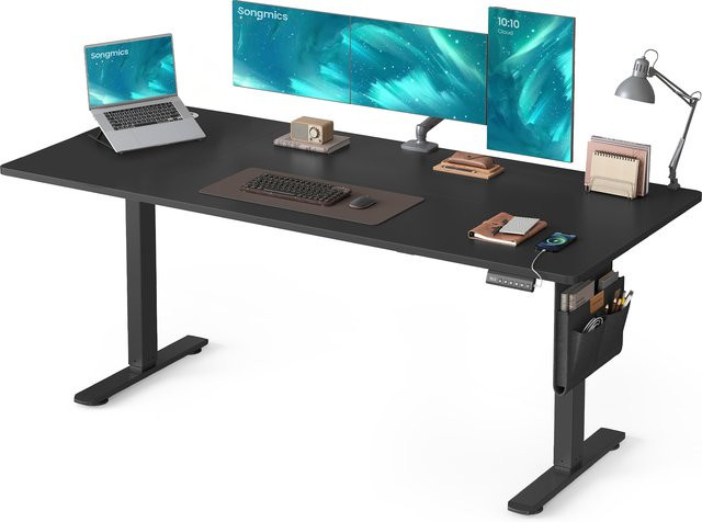 SONGMICS Höhenverstellbarer Schreibtisch mit elektrischem Motor und Memory-Funktion, B: 180 cm, T: 80 cm, Schwarz/Gelb - Bild 1