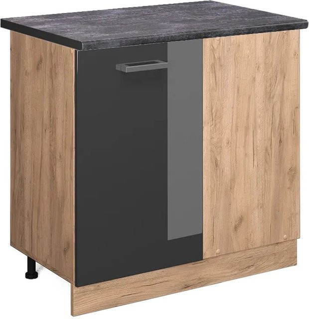 Vicco R-Line Eckunterschrank für die Küche in Anthrazit Hochglanz und Goldkraft Eiche, Höhe: 86 cm, Breite: 60 cm, Tiefe: 81,6 cm - Bild 1