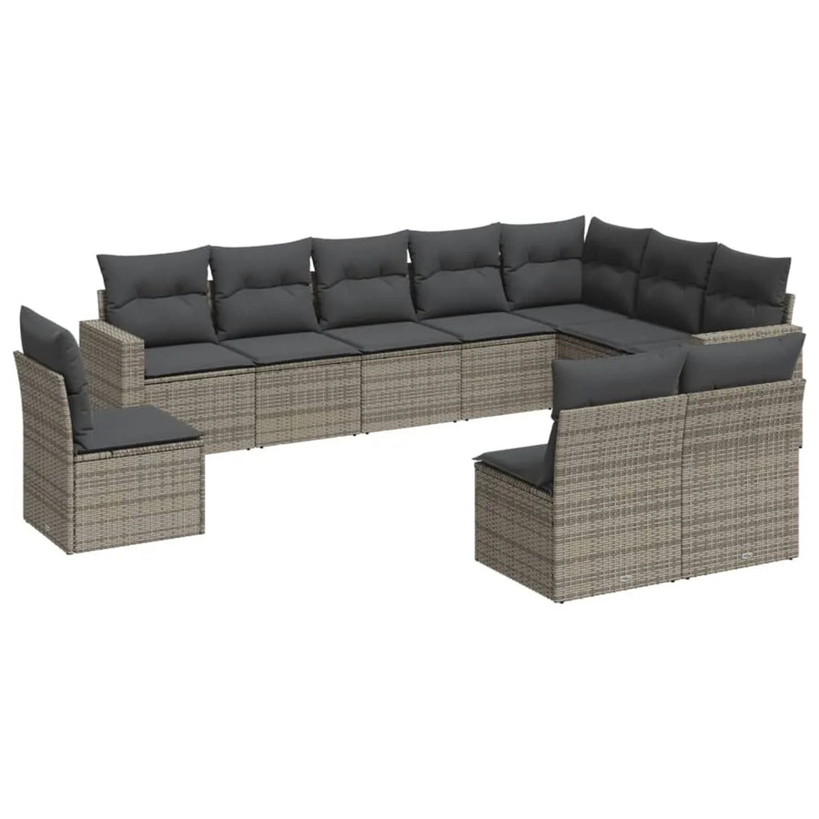 vidaXL 10-tlg. Garten-Sofagarnitur in L-Form aus grauem Poly-Rattan mit Sitzkissen und Rückenkissen - Bild 2