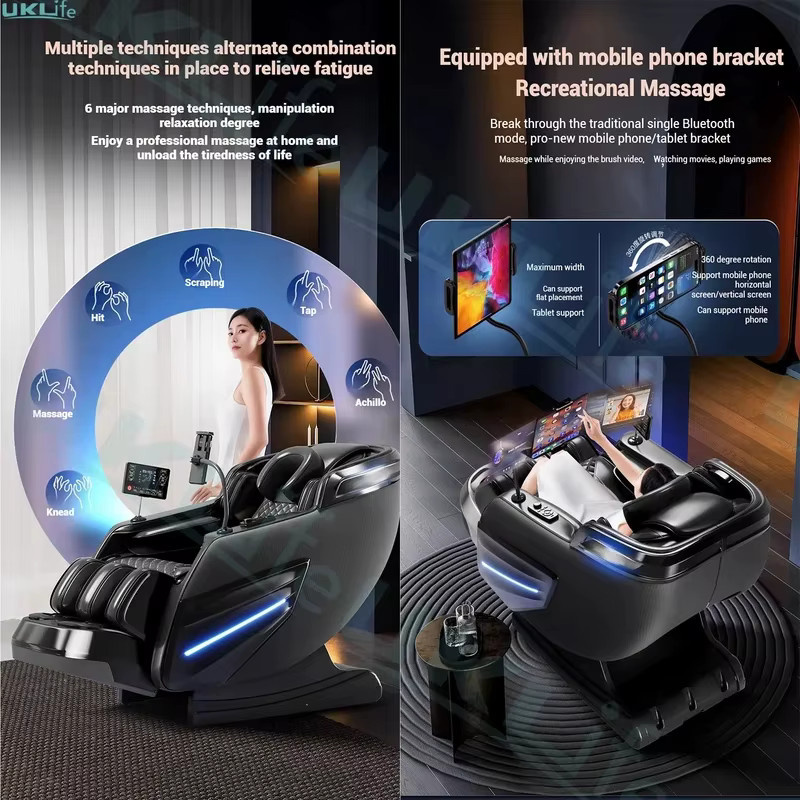 FULANG Upgrade 6D Jade-Roller-Massagestuhl mit SL-Track, KI-Sprachsteuerung, Zero-Gravity-Ganzkörper-Airbag und Heizsystem in Schwarz oder Blau - Bild 4