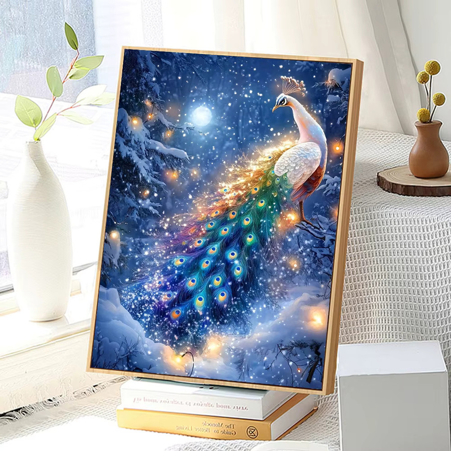 Huacan DIY Diamantmalerei Pfau Winter Landschaft als Diamantmosaik Set in Multicolour, B/H: 30 x 20 cm - Bild 3