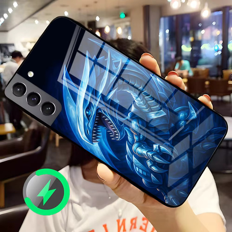 Yu-Gi-Oh Blue Eyes White Dragon Handyhülle für Samsung Galaxy S26 S25 S24 S23 S22 S21 S20 Edge Ultra Plus FE mit MagSafe Glashülle in Weiß, Schwarz und Blau - Bild 2