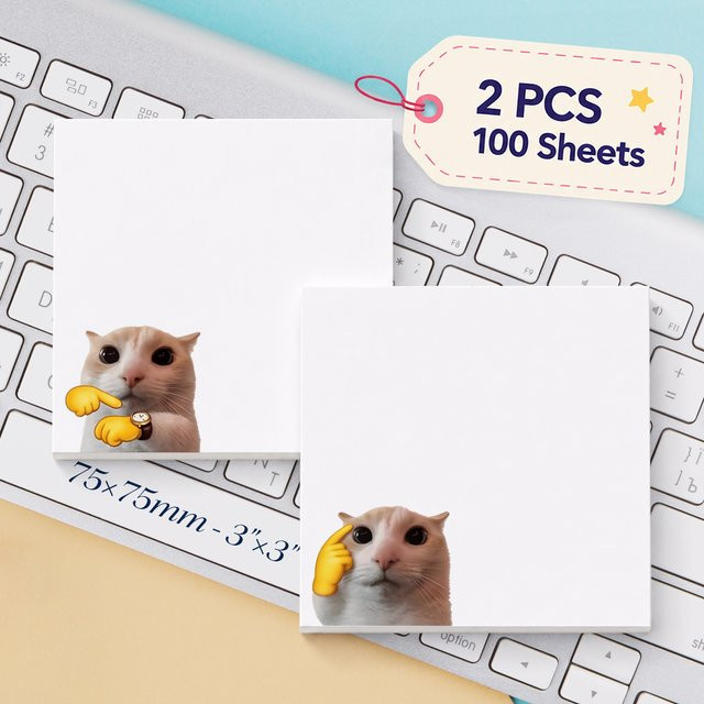 2 Stück selbstklebende Haftnotizen mit Katzenmotiv Just a Reminder Meme, 100 Blatt, Farbe: Weiß, B/B: 7,5 x 7,5 cm - Bild 1