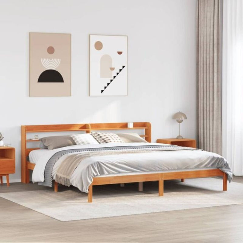 Massivholzbett aus Kiefer mit Kopfteil von Vidaxl in Braun, B/T/H: 200 x 200 x 82 cm - Bild 1