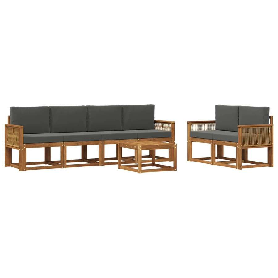 vidaXL Outdoor-Sofagarnitur 7-teilig aus Massivholz Akazie und Polyester in Anthrazit und Natur - Bild 2