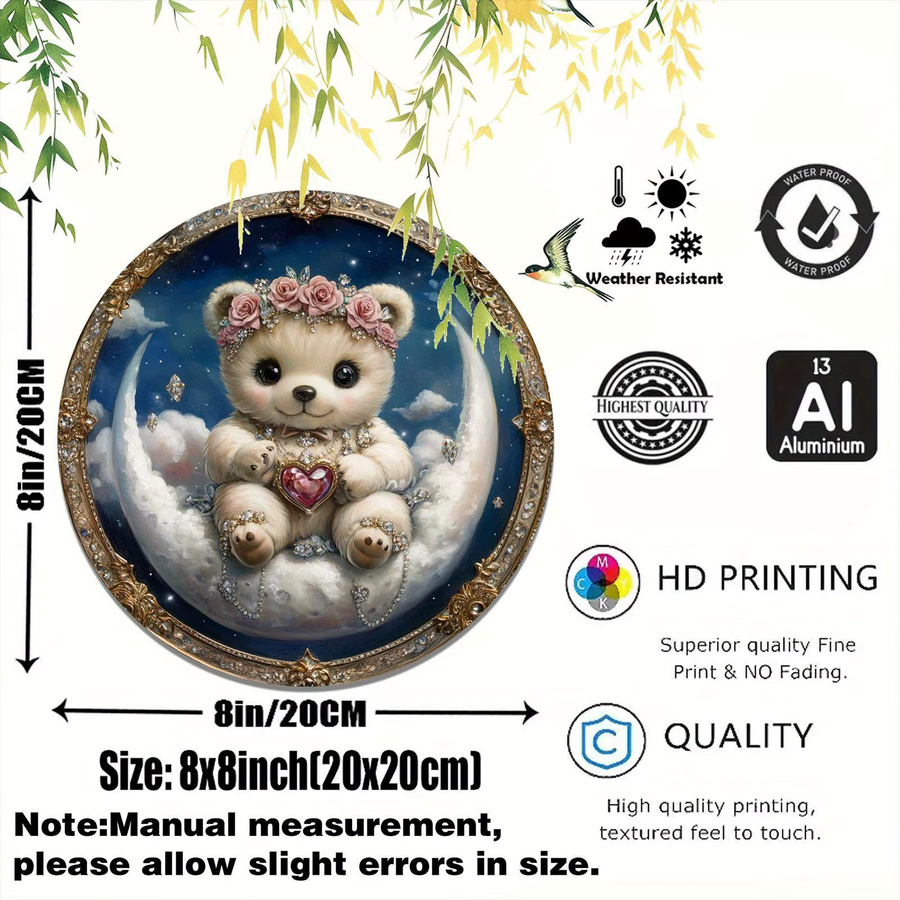 CIFBUY Moon Bear Vintage Aluminium-Wandkunst, personalisiertes Metallschild im Retro-Design, quadratisch, B/H: 20,32 x 20,32 cm, mehrfarbig - Bild 2