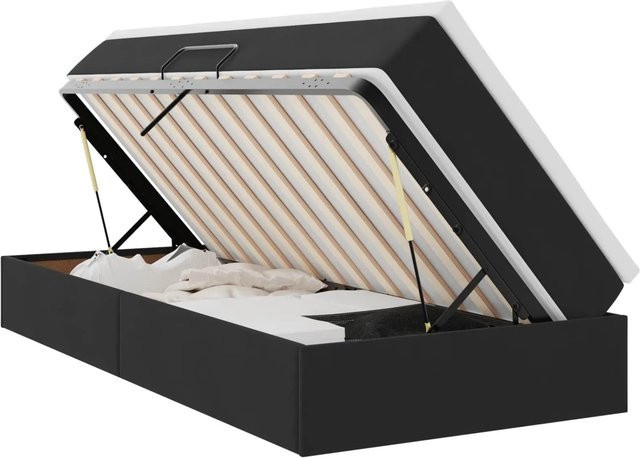 vidaXL Aufbewahrungsbett mit Matratze in Schwarz aus Samt, B/T/H: 90 x 200 x 48,5 cm - Bild 1