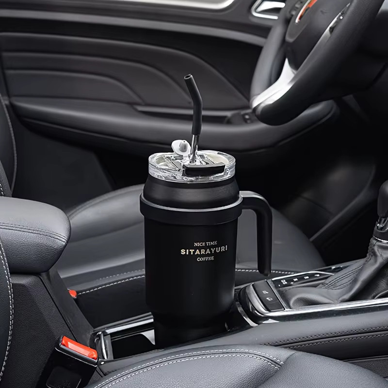 VRIUKNT Edelstahl-Thermosbecher in Braun mit 1450 ml Fassungsvermögen und Strohhalm für Outdoor, Sport und Fitness - Bild 1