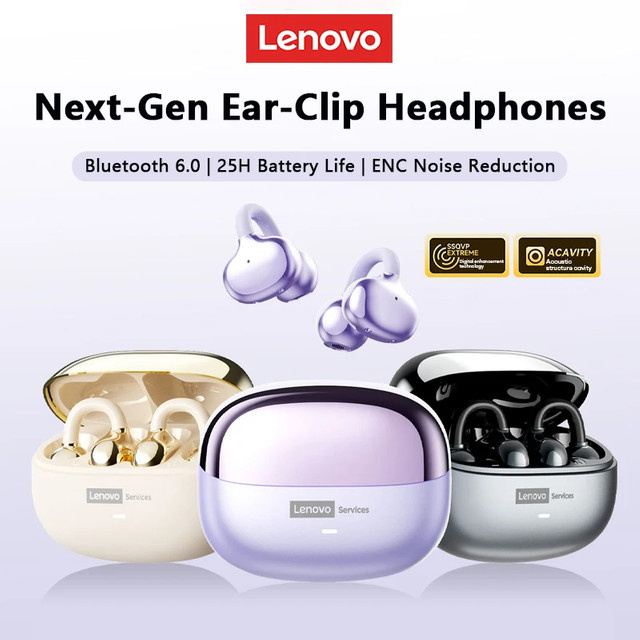Lenovo LE302 OWS Kabellose Bluetooth 6.0 Sport-Ohrclip-Kopfhörer mit Geräuschunterdrückung in Schwarz - Bild 1