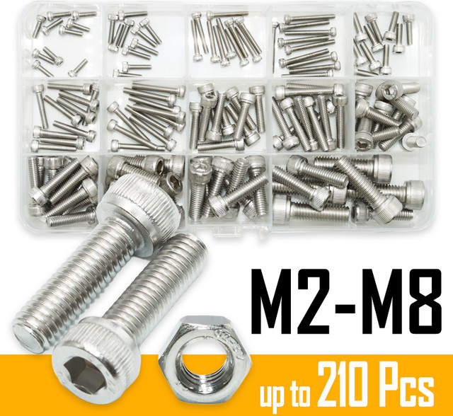 YMAX Inbus Schrauben und Muttern Set aus Edelstahl A2-70, metrische Sechskantschrauben DIN 912 mit Innensechsantrieb, Farbe Silber - Bild 1
