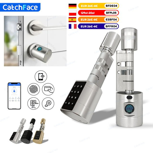 Catchfcae Smart Türschloss Digital in Schwarz mit Fingerabdruck, App-Steuerung, RFID-Karte und Passwort als einstellbarer Ersatzzylinder - Bild 1