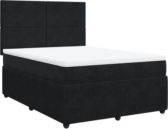 vidaXL Boxspringbett mit Matratze in Schwarz, Hybrid-Design mit Taschenfederkern und Samtbezug, B/T: 160 x 200 cm - Bild 1