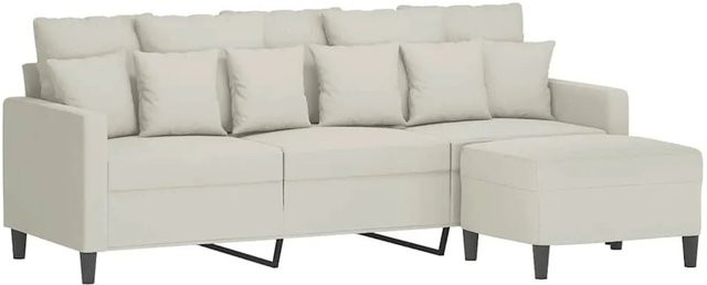 vidaXL 3-Sitzer-Sofa mit passendem Hocker aus Samt in Creme mit Armlehnen und modernem Design - Bild 1