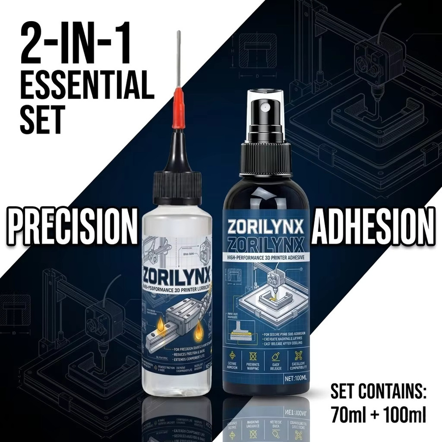ZORILYNX 3D-Drucker-Set mit Kleber 100 ml für PEI-Glasbett-Haftung und Schmieröl 70 ml für mechanische Bewegungen - Bild 2